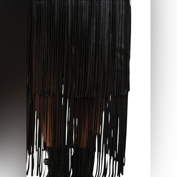 New blue b Black Faux Leather Tiered Carwash Fringe Festival Western Mini Skirt - Picture 7 of 7